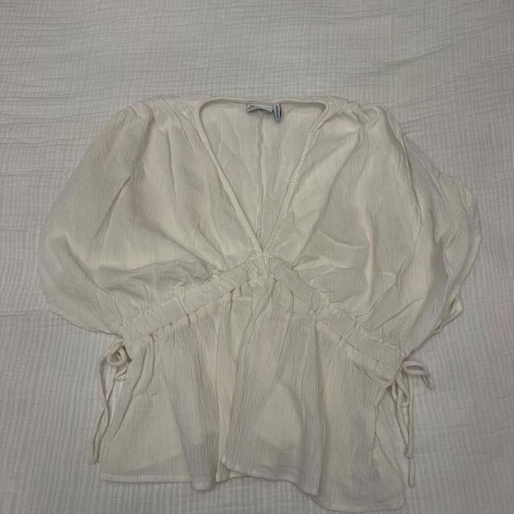 asos design ivory ruched tie waist top